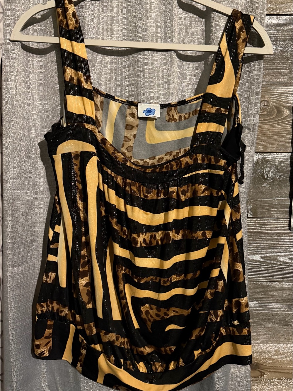 Striped Animal-Print Tank Dress in Black and Gold